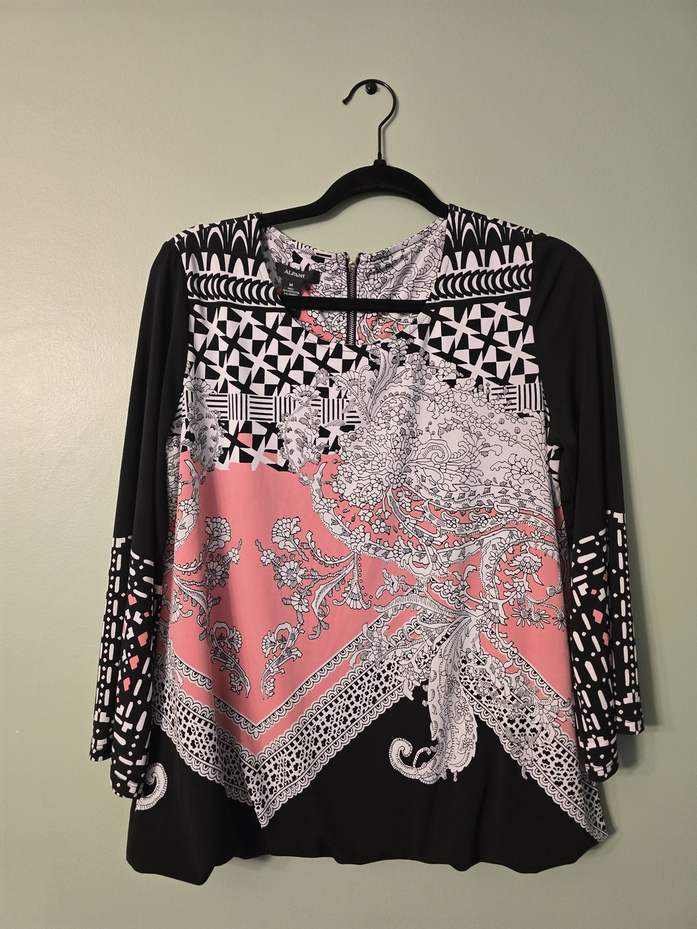 Alfani Coral Pink & Black Printed Long Sleeve Tee